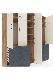 Kronos Dolap 8 Raflı 8 Çekmeceli 3 Askılı 220x59x243 Çam-Aytaşı/Antrasit