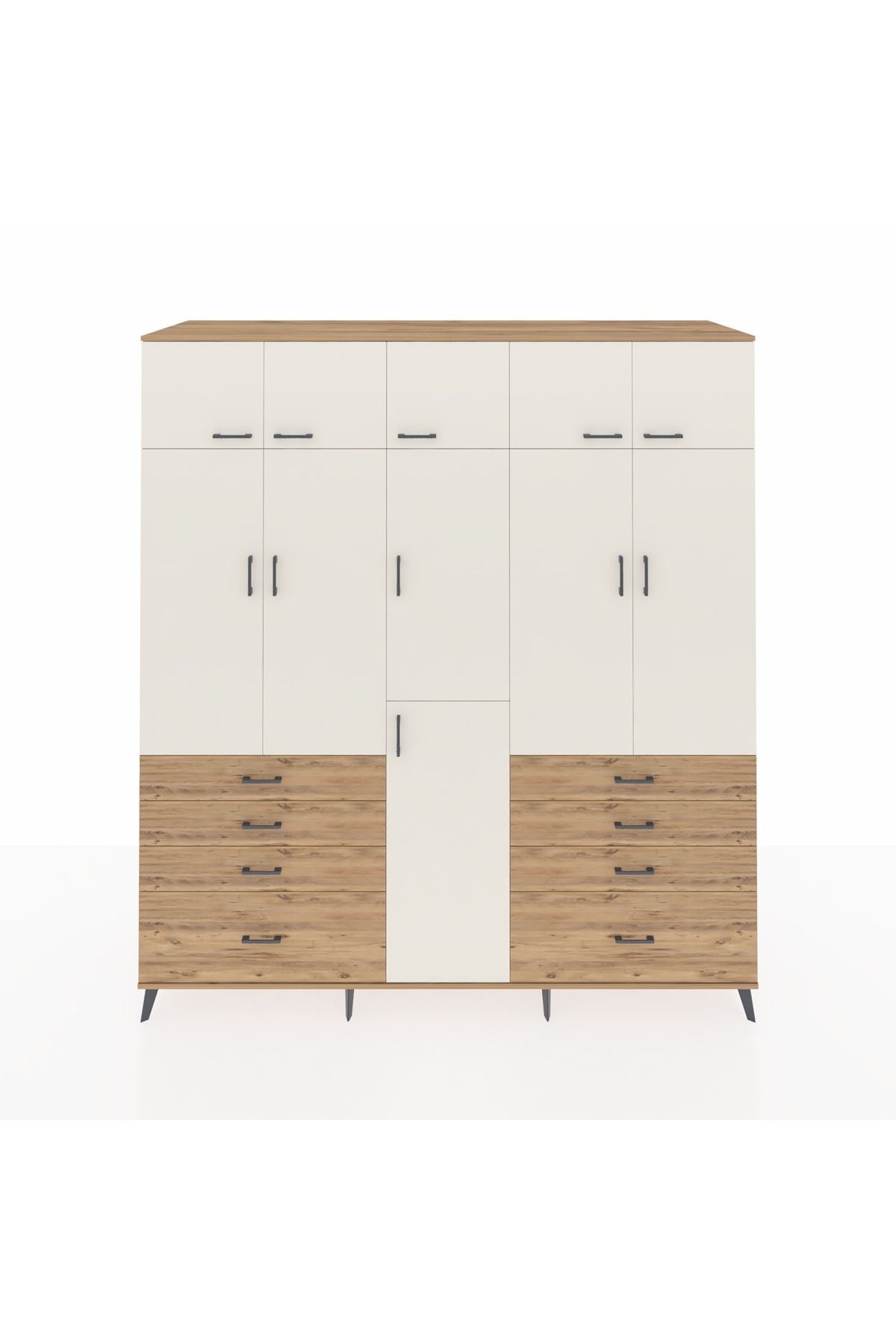 Kronos Dolap 8 Raflı 8 Çekmeceli 3 Askılı 220x59x243 Çam-Aytaşı/Çam