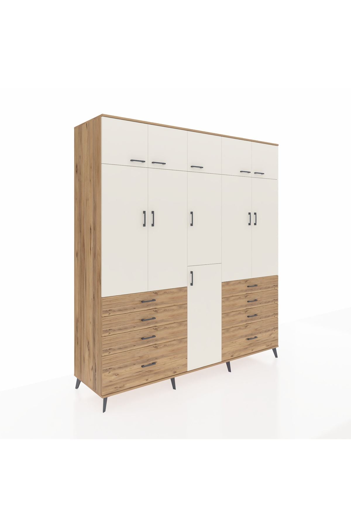 Kronos Dolap 8 Raflı 8 Çekmeceli 3 Askılı 220x59x243 Çam-Aytaşı/Çam