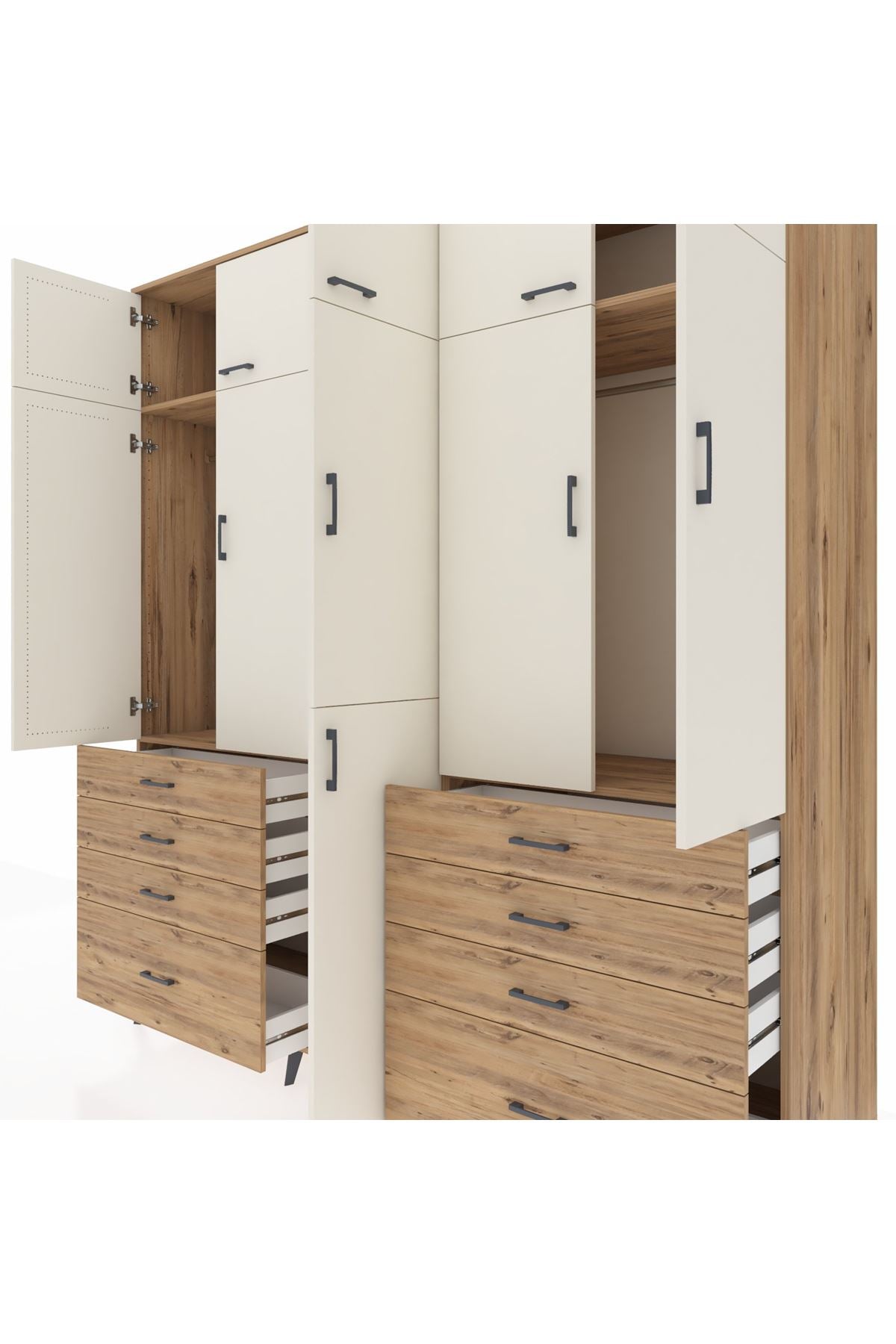 Kronos Dolap 8 Raflı 8 Çekmeceli 3 Askılı 220x59x243 Çam-Aytaşı/Çam