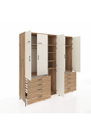Kronos Dolap 8 Raflı 8 Çekmeceli 3 Askılı 220x59x243 Çam-Aytaşı/Çam
