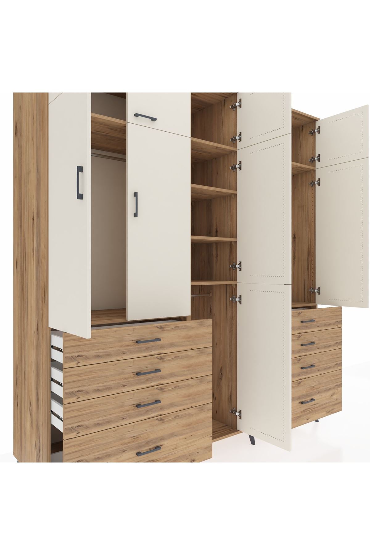 Kronos Dolap 8 Raflı 8 Çekmeceli 3 Askılı 220x59x243 Çam-Aytaşı/Çam