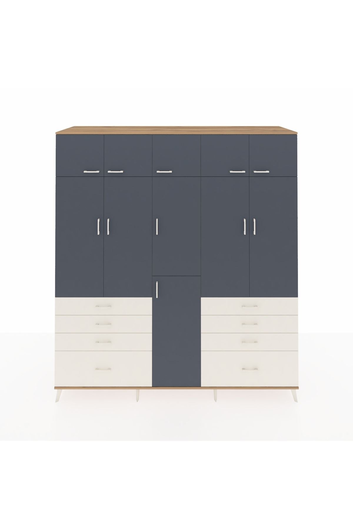 Kronos Dolap 8 Raflı 8 Çekmeceli 3 Askılı 220x59x243 Çam-Antrasit/Aytaşı