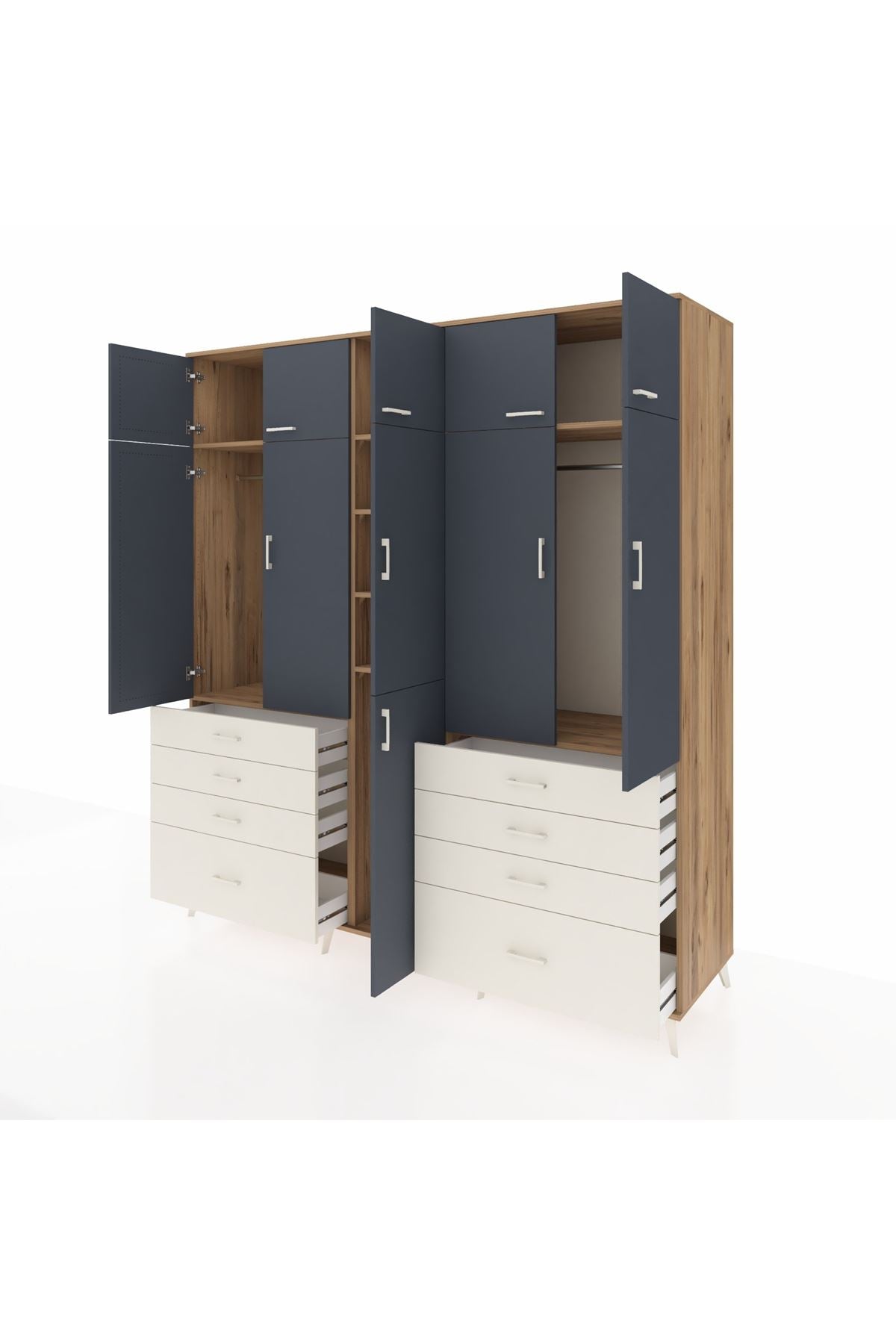 Kronos Dolap 8 Raflı 8 Çekmeceli 3 Askılı 220x59x243 Çam-Antrasit/Aytaşı