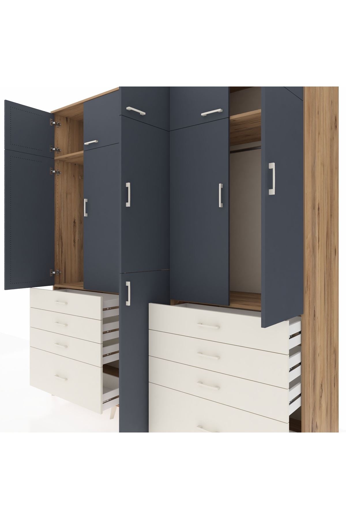 Kronos Dolap 8 Raflı 8 Çekmeceli 3 Askılı 220x59x243 Çam-Antrasit/Aytaşı