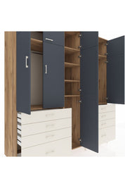 Kronos Dolap 8 Raflı 8 Çekmeceli 3 Askılı 220x59x243 Çam-Antrasit/Aytaşı