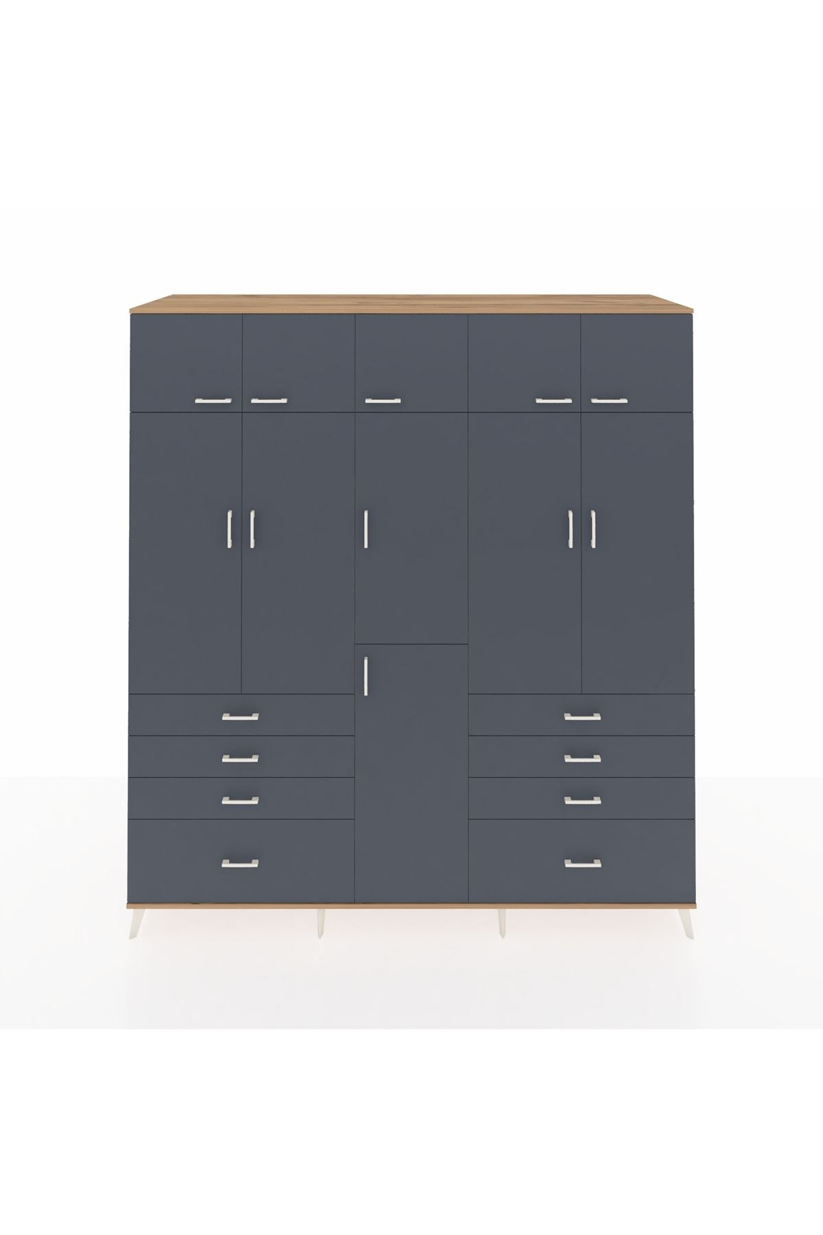 Kronos Dolap 8 Raflı 8 Çekmeceli 3 Askılı 220x59x243 Çam-Antrasit/Antrasit