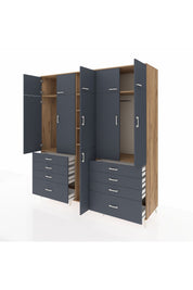 Kronos Dolap 8 Raflı 8 Çekmeceli 3 Askılı 220x59x243 Çam-Antrasit/Antrasit