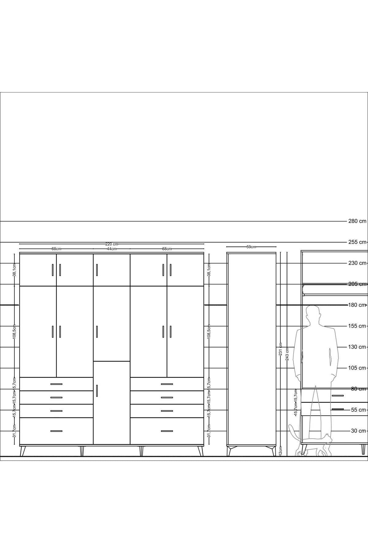 Kronos Dolap 8 Raflı 8 Çekmeceli 3 Askılı 220x59x243 - S784M009V26C