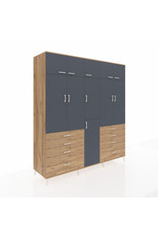 Kronos Dolap 8 Raflı 8 Çekmeceli 3 Askılı 220x59x243 Çam-Antrasit/Çam