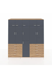 Kronos Dolap 8 Raflı 8 Çekmeceli 3 Askılı 220x59x243 Çam-Antrasit/Çam