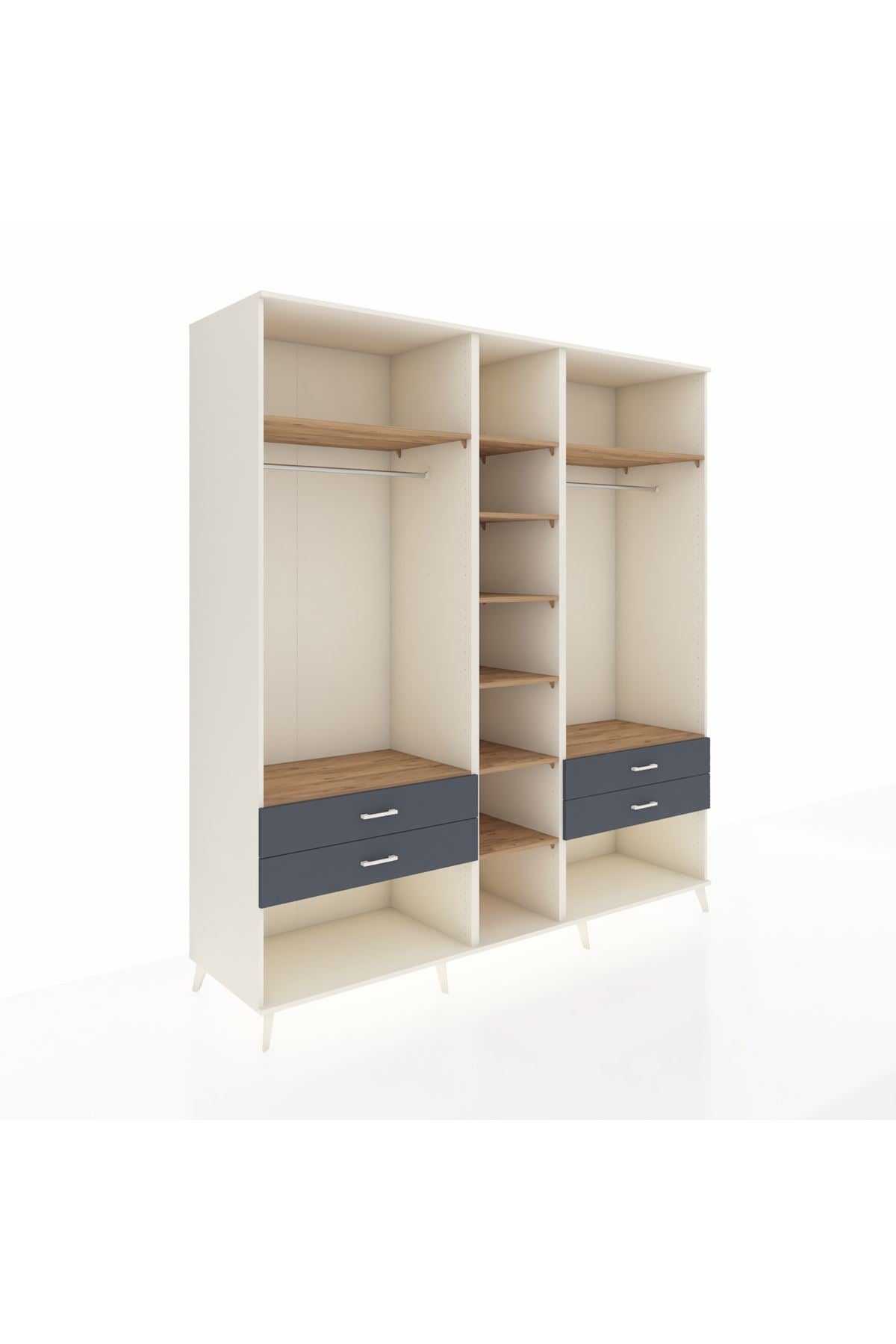 Kronos Dolap 10 Raflı 4 Çekmeceli 2 Askılı 220x59x243 Aytaşı-Çam/Antrasit