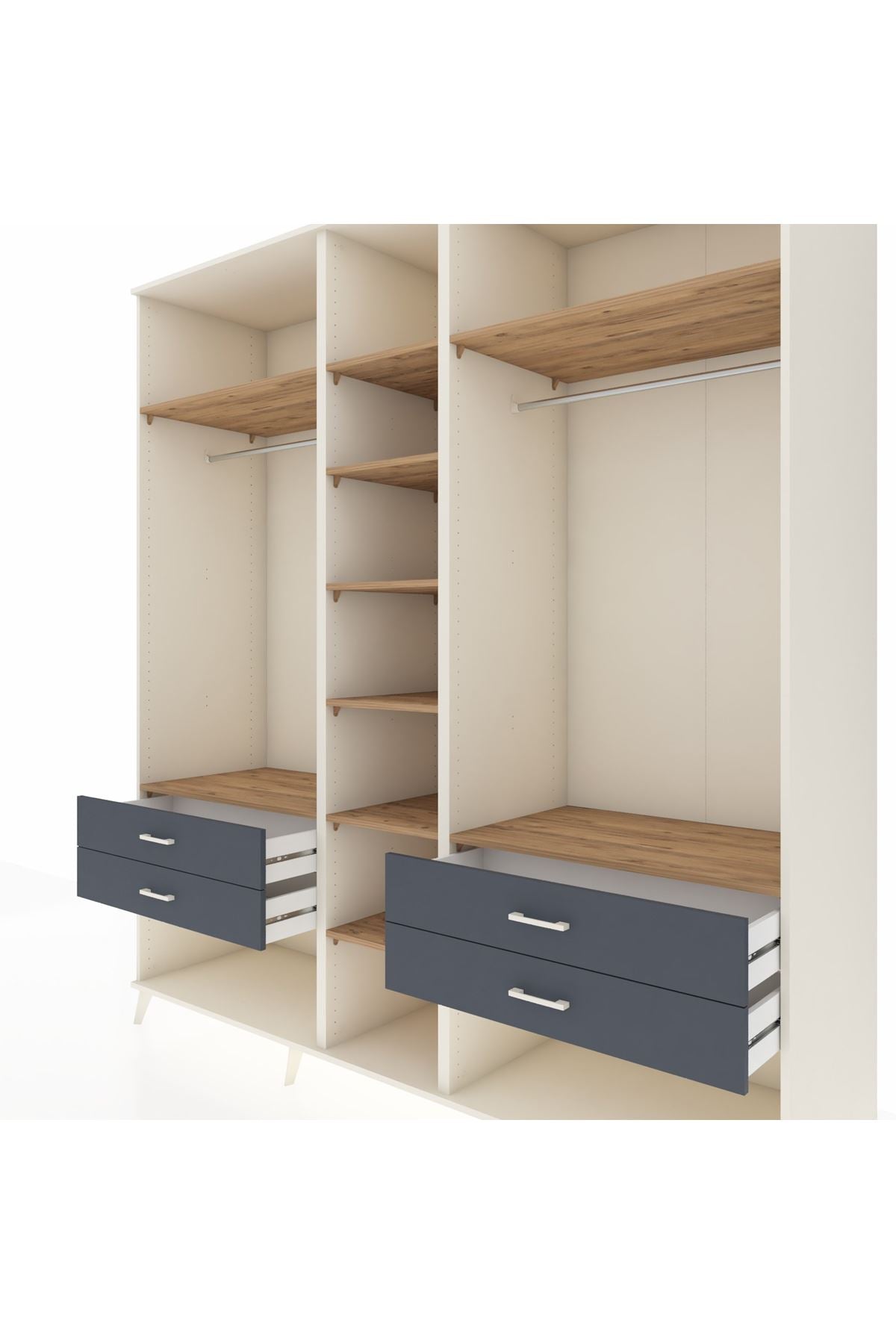 Kronos Dolap 10 Raflı 4 Çekmeceli 2 Askılı 220x59x243 Aytaşı-Çam/Antrasit