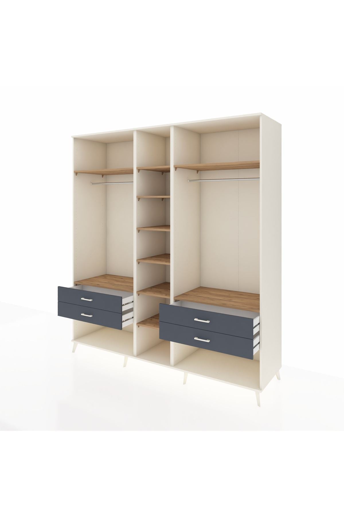 Kronos Dolap 10 Raflı 4 Çekmeceli 2 Askılı 220x59x243 Aytaşı-Çam/Antrasit