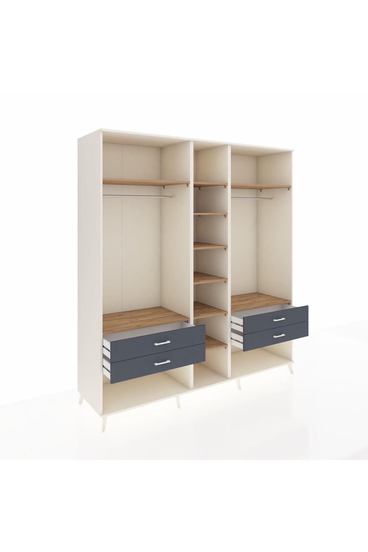 Kronos Dolap 10 Raflı 4 Çekmeceli 2 Askılı 220x59x243 Aytaşı-Çam/Antrasit