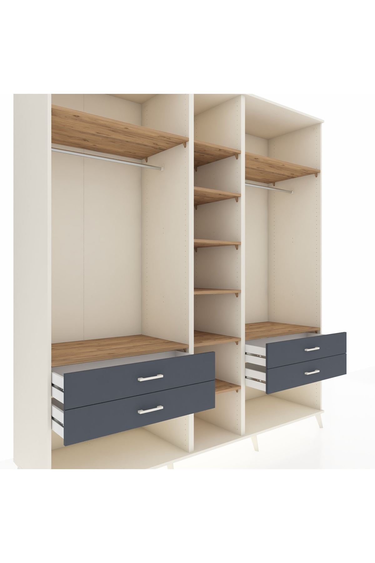 Kronos Dolap 10 Raflı 4 Çekmeceli 2 Askılı 220x59x243 Aytaşı-Çam/Antrasit