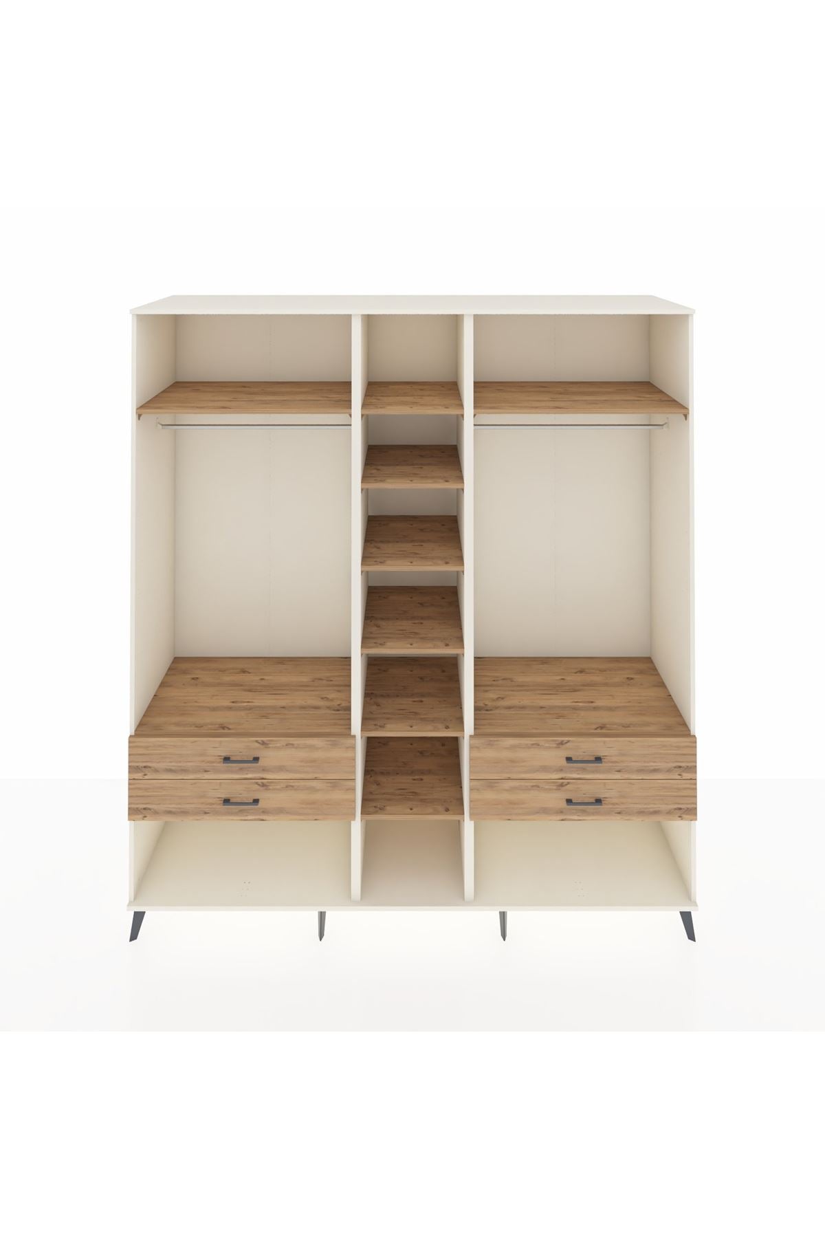 Kronos Dolap 10 Raflı 4 Çekmeceli 2 Askılı 220x59x243 Aytaşı-Çam/Çam