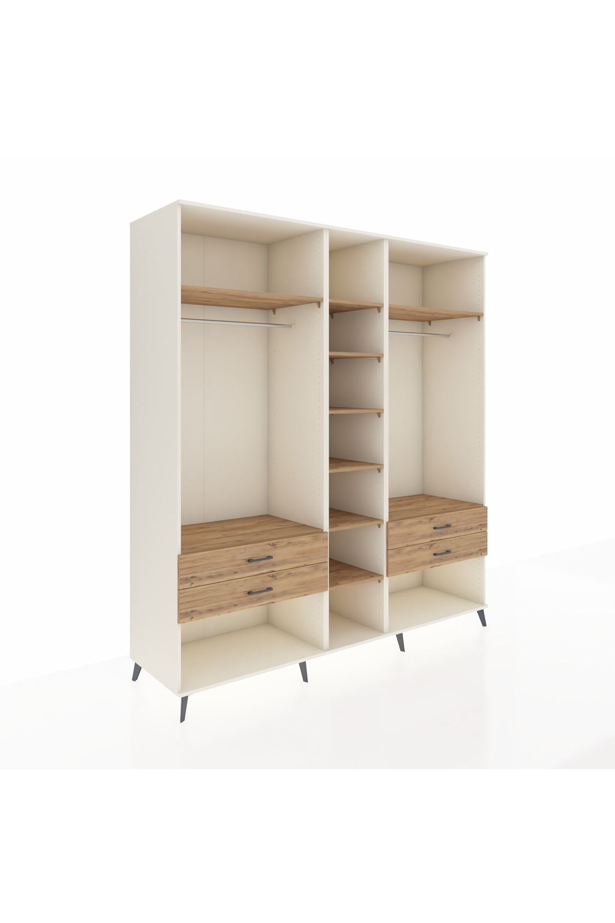 Kronos Dolap 10 Raflı 4 Çekmeceli 2 Askılı 220x59x243 Aytaşı-Çam/Çam