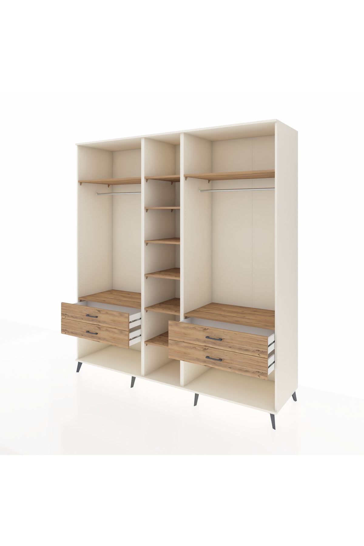 Kronos Dolap 10 Raflı 4 Çekmeceli 2 Askılı 220x59x243 Aytaşı-Çam/Çam