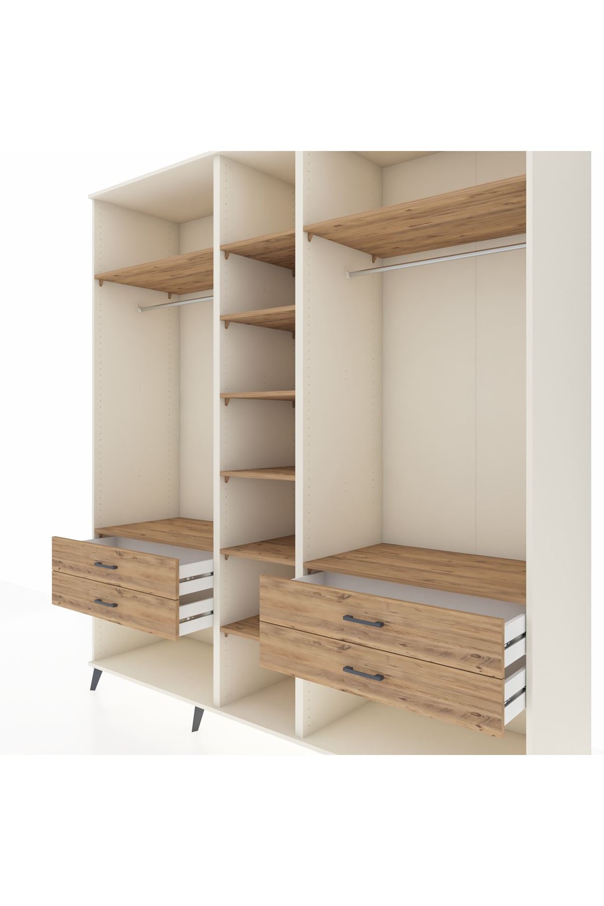 Kronos Dolap 10 Raflı 4 Çekmeceli 2 Askılı 220x59x243 Aytaşı-Çam/Çam