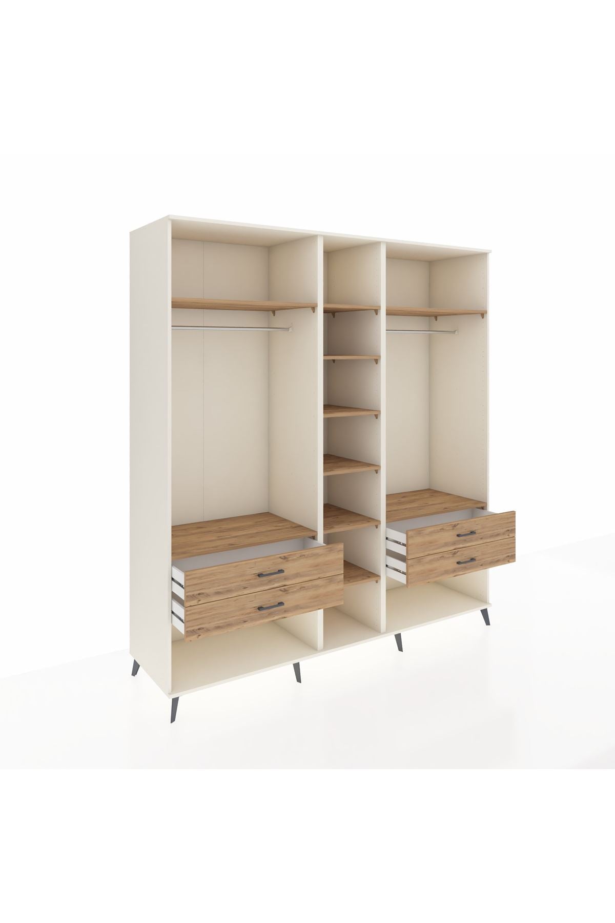 Kronos Dolap 10 Raflı 4 Çekmeceli 2 Askılı 220x59x243 Aytaşı-Çam/Çam