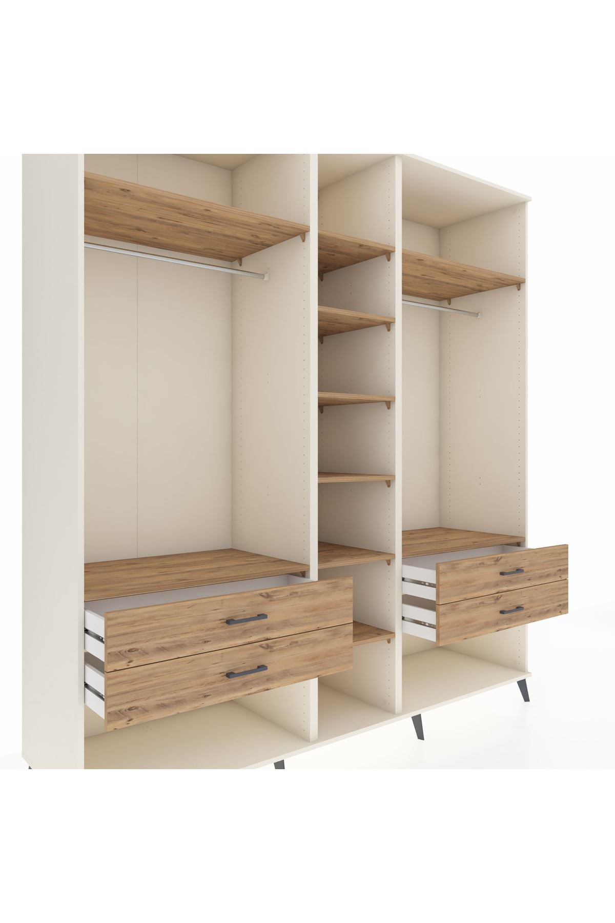 Kronos Dolap 10 Raflı 4 Çekmeceli 2 Askılı 220x59x243 Aytaşı-Çam/Çam