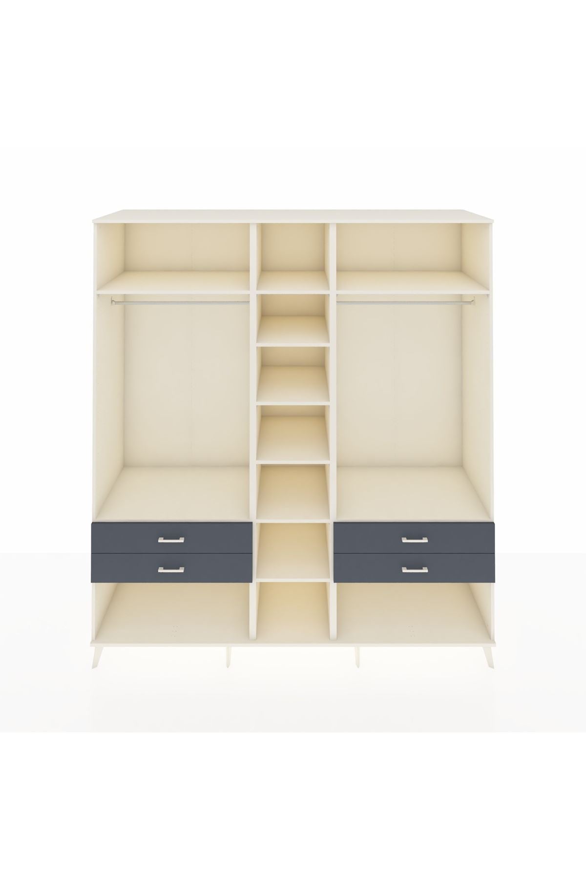 Kronos Dolap 10 Raflı 4 Çekmeceli 2 Askılı 220x59x243 Aytaşı-Aytaşı/Antrasit