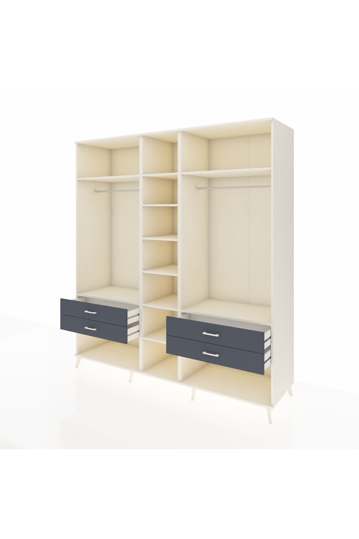 Kronos Dolap 10 Raflı 4 Çekmeceli 2 Askılı 220x59x243 Aytaşı-Aytaşı/Antrasit