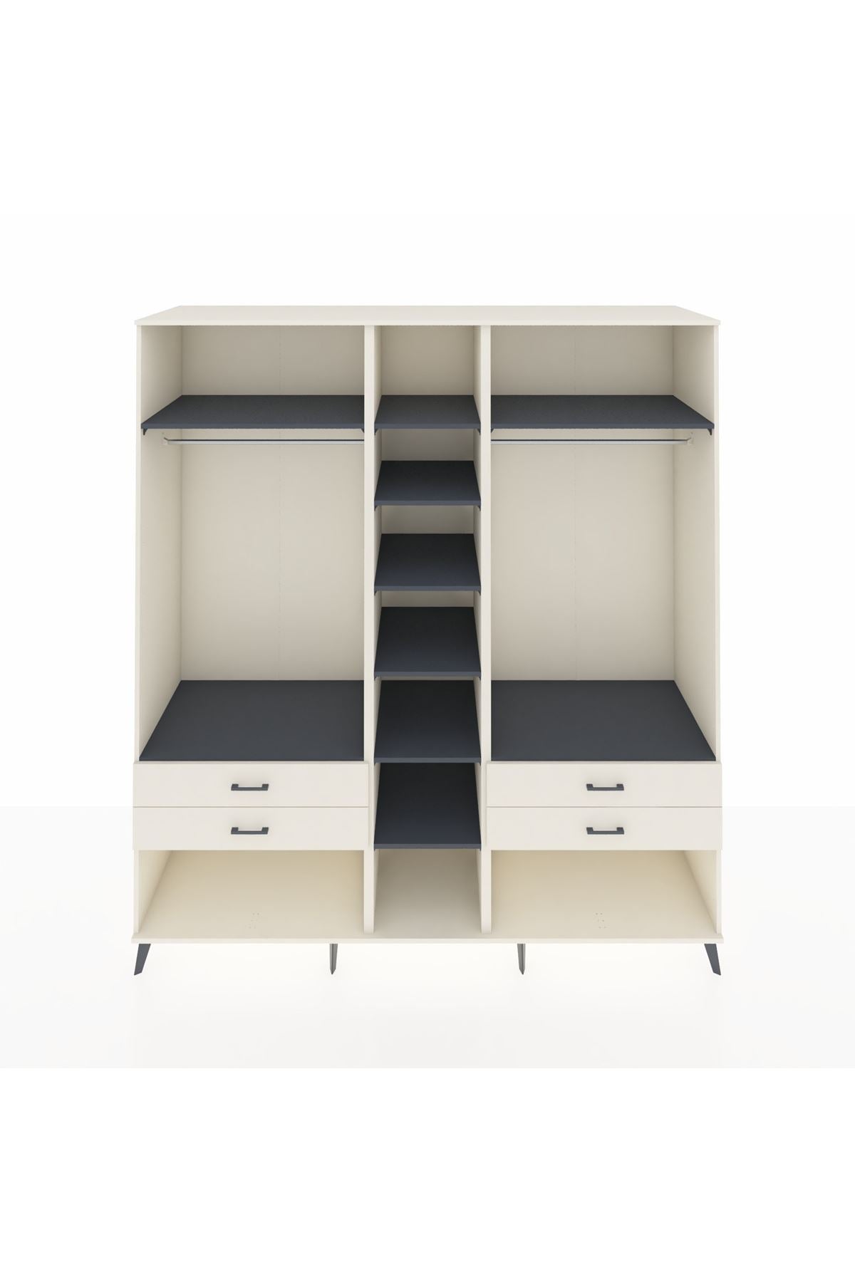 Kronos Dolap 10 Raflı 4 Çekmeceli 2 Askılı 220x59x243 Aytaşı-Antrasit/Aytaşı