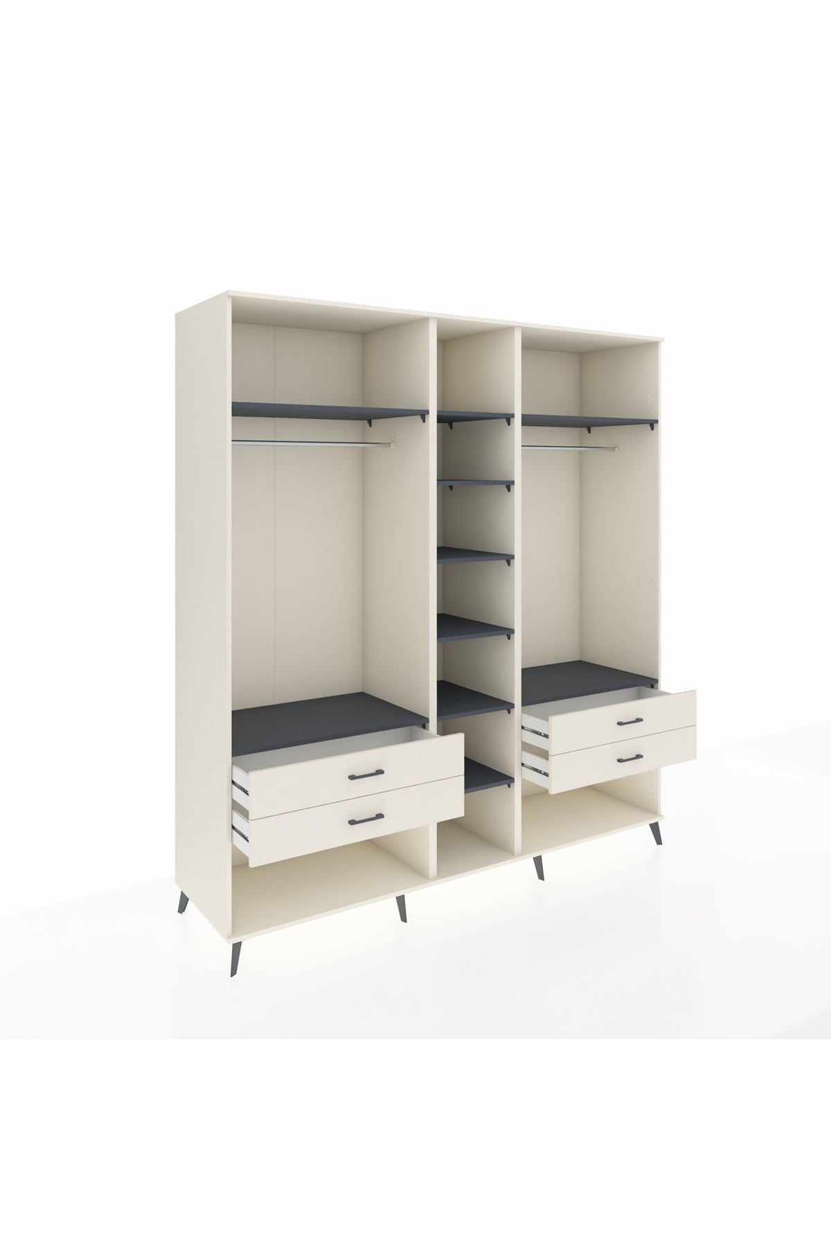 Kronos Dolap 10 Raflı 4 Çekmeceli 2 Askılı 220x59x243 Aytaşı-Antrasit/Aytaşı