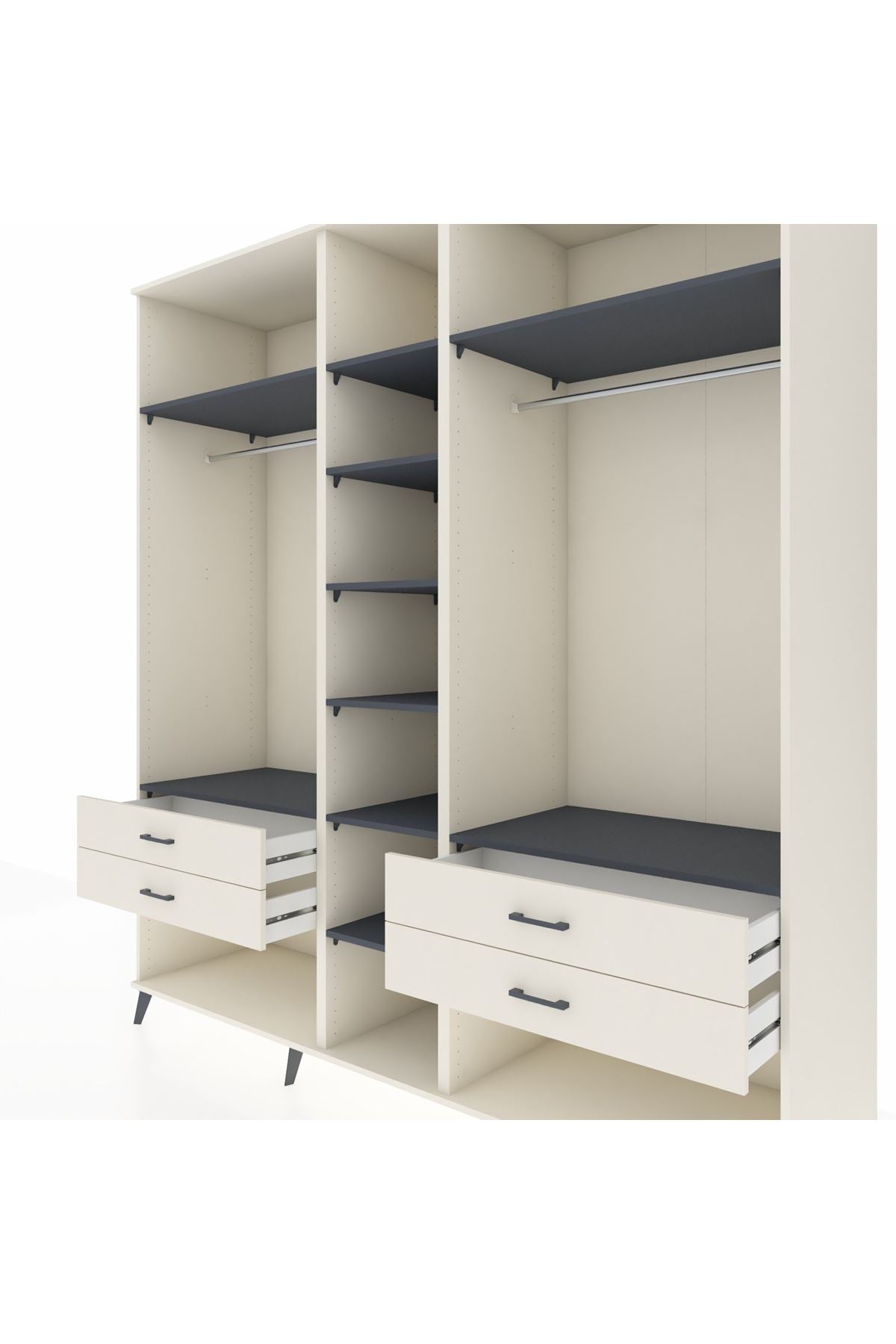 Kronos Dolap 10 Raflı 4 Çekmeceli 2 Askılı 220x59x243 Aytaşı-Antrasit/Aytaşı