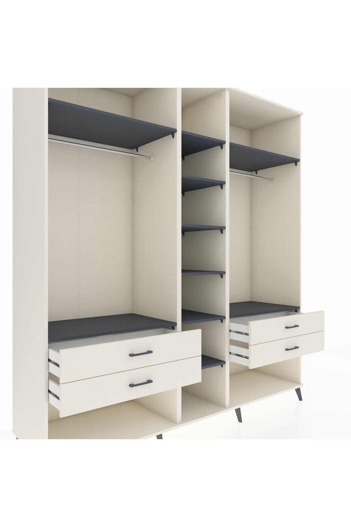 Kronos Dolap 10 Raflı 4 Çekmeceli 2 Askılı 220x59x243 Aytaşı-Antrasit/Aytaşı