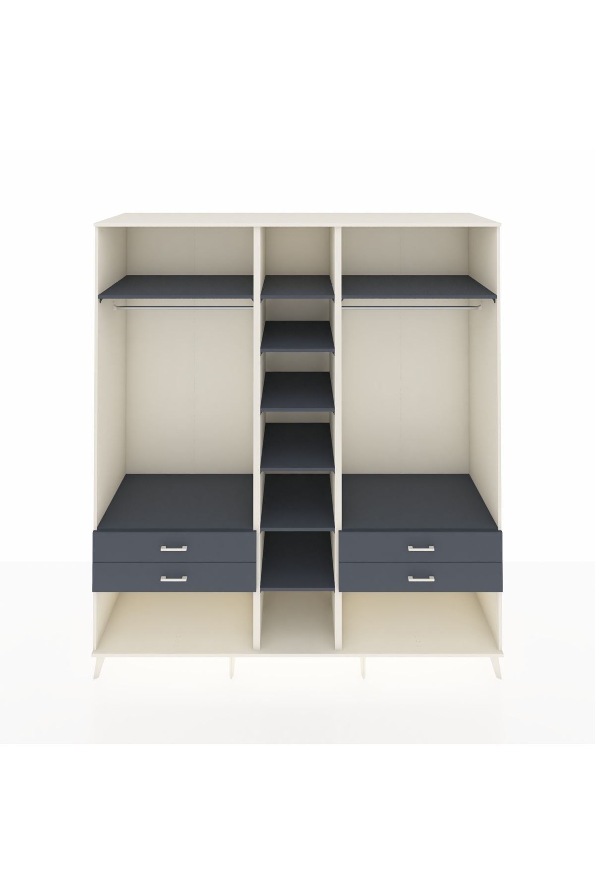 Kronos Dolap 10 Raflı 4 Çekmeceli 2 Askılı 220x59x243 Aytaşı-Antrasit/Antrasit