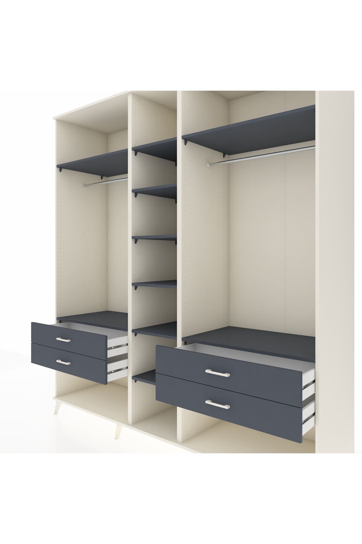 Kronos Dolap 10 Raflı 4 Çekmeceli 2 Askılı 220x59x243 Aytaşı-Antrasit/Antrasit