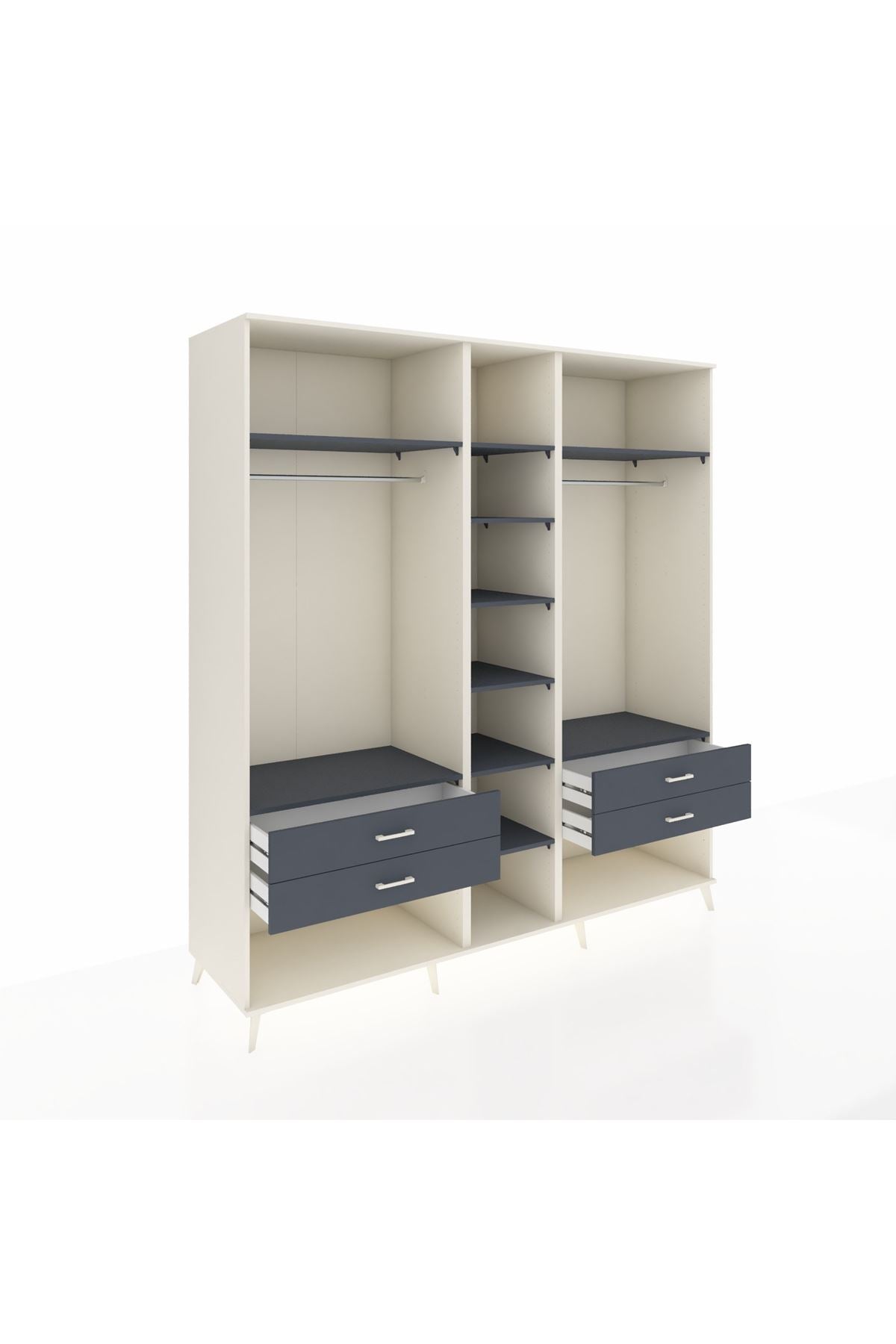 Kronos Dolap 10 Raflı 4 Çekmeceli 2 Askılı 220x59x243 Aytaşı-Antrasit/Antrasit