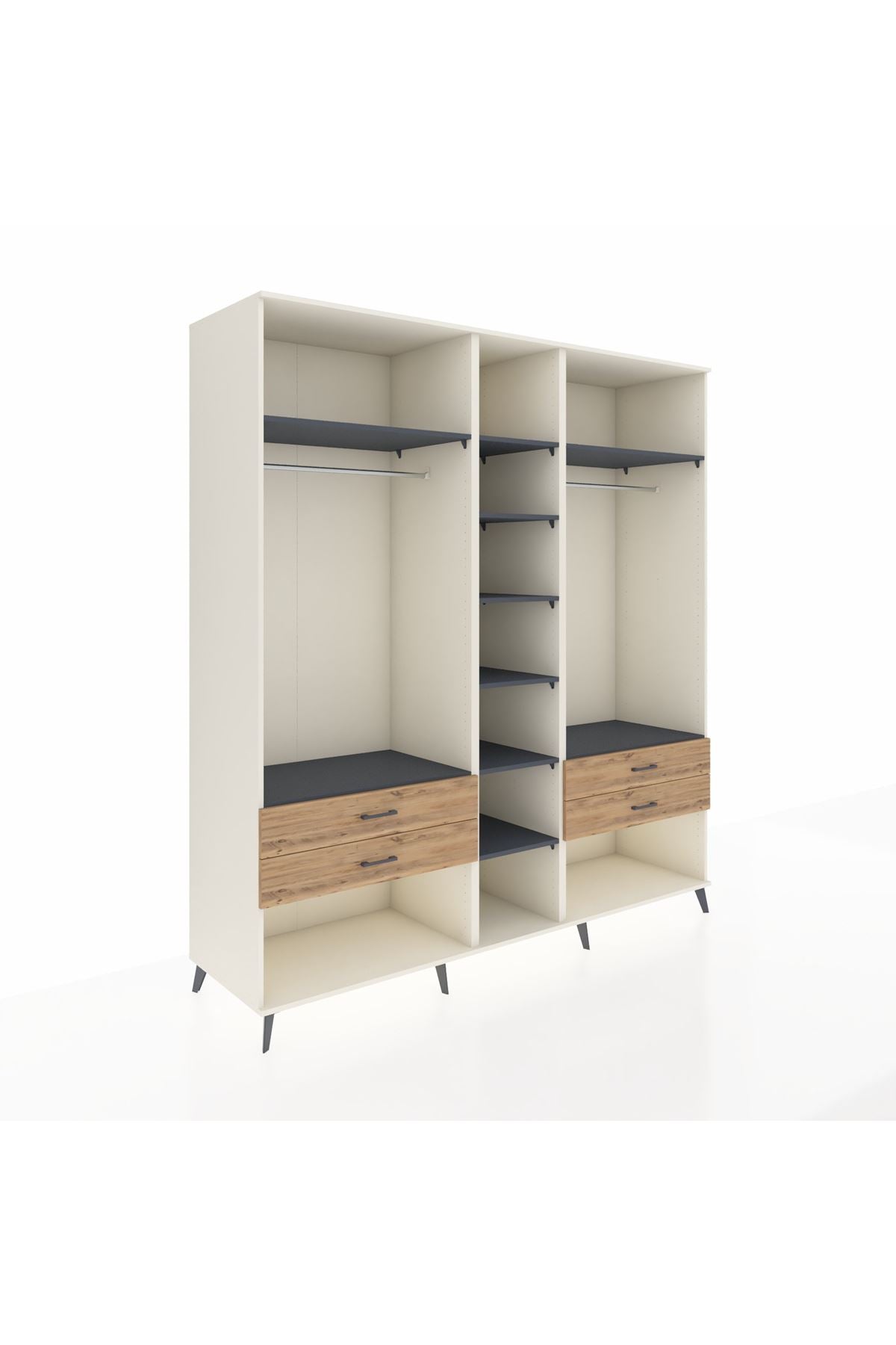 Kronos Dolap 10 Raflı 4 Çekmeceli 2 Askılı 220x59x243 Aytaşı-Antrasit/Çam