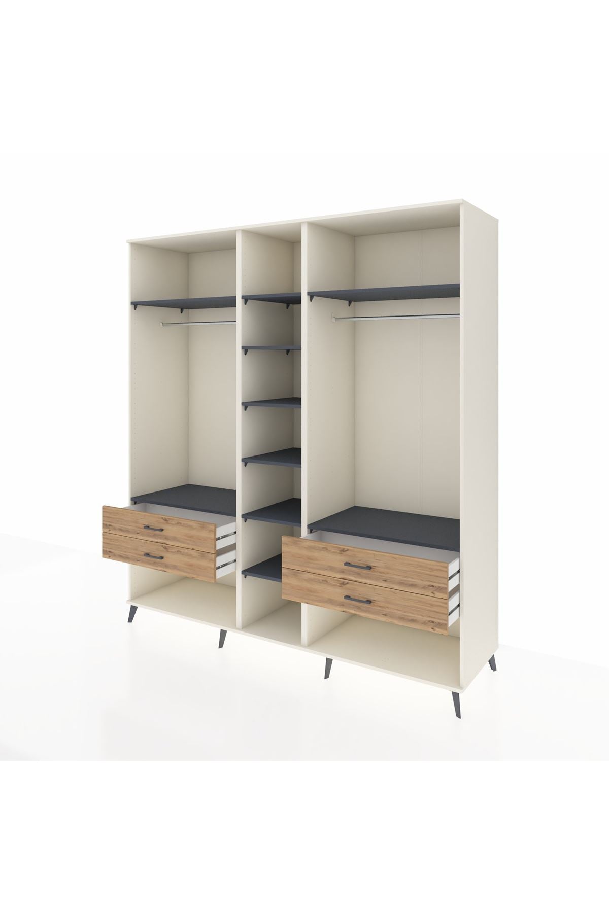 Kronos Dolap 10 Raflı 4 Çekmeceli 2 Askılı 220x59x243 Aytaşı-Antrasit/Çam