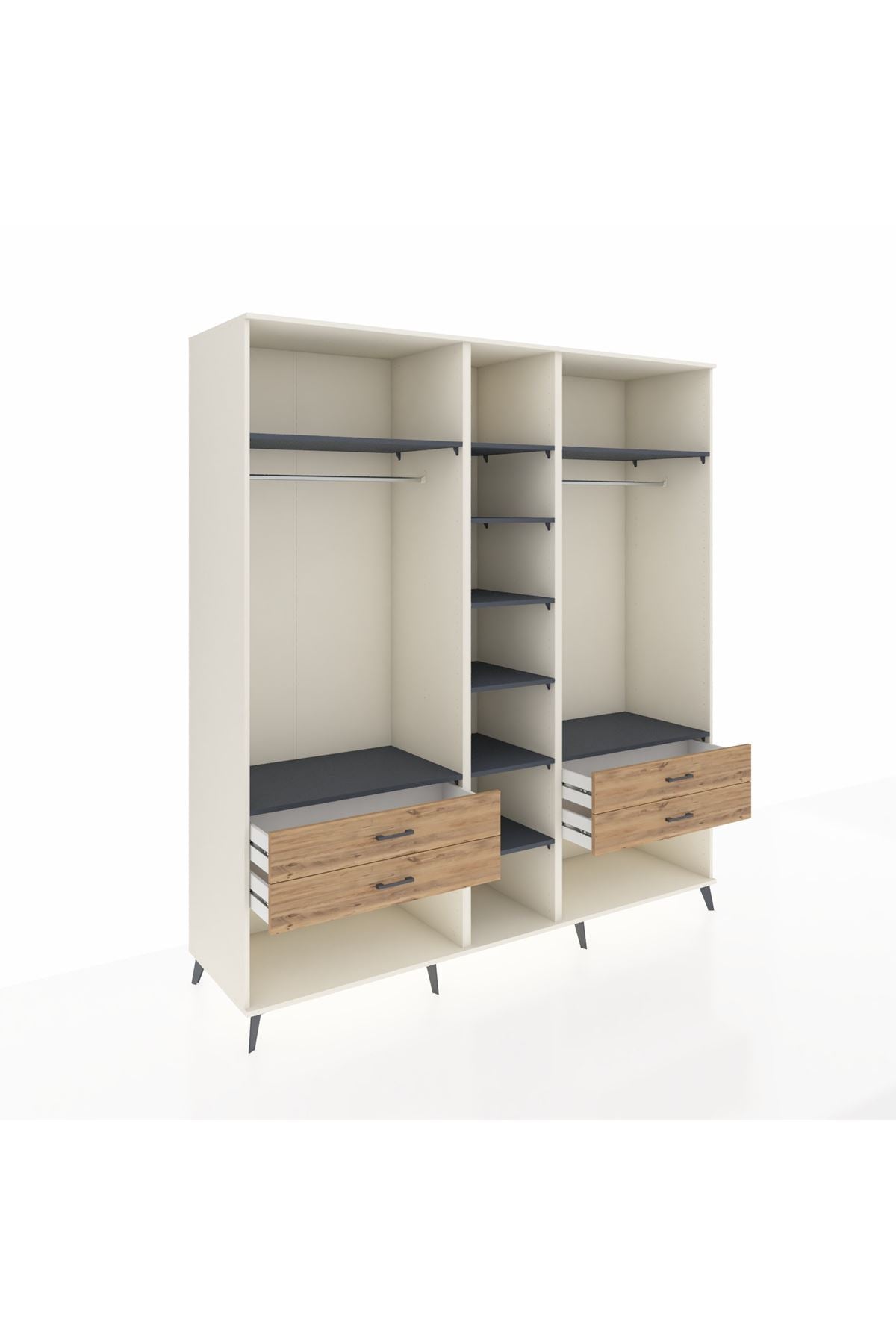 Kronos Dolap 10 Raflı 4 Çekmeceli 2 Askılı 220x59x243 Aytaşı-Antrasit/Çam