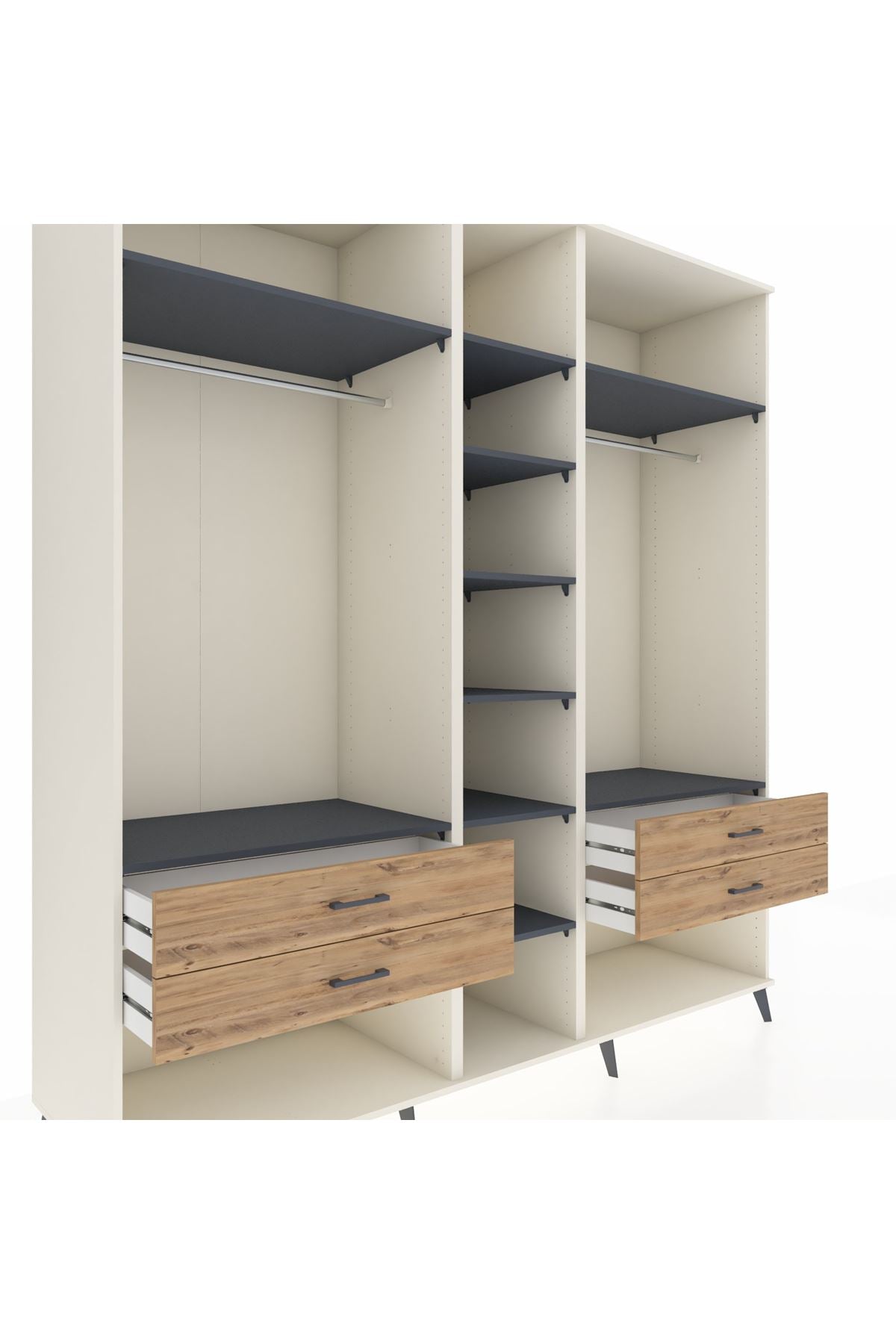 Kronos Dolap 10 Raflı 4 Çekmeceli 2 Askılı 220x59x243 Aytaşı-Antrasit/Çam