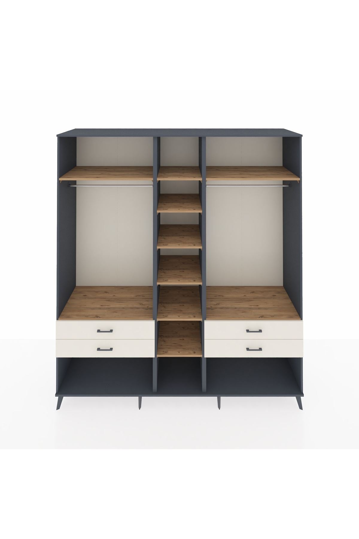 Kronos Dolap 10 Raflı 4 Çekmeceli 2 Askılı 220x59x243 Antrasit-Çam/Aytaşı