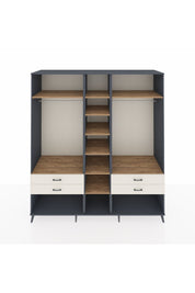 Kronos Dolap 10 Raflı 4 Çekmeceli 2 Askılı 220x59x243 Antrasit-Çam/Aytaşı