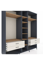 Kronos Dolap 10 Raflı 4 Çekmeceli 2 Askılı 220x59x243 Antrasit-Çam/Aytaşı