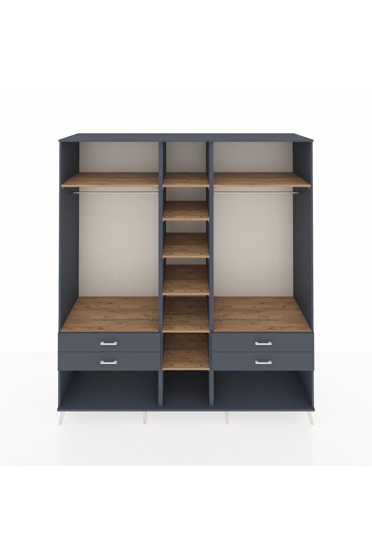 Kronos Dolap 10 Raflı 4 Çekmeceli 2 Askılı 220x59x243 Antrasit-Çam/Antrasit