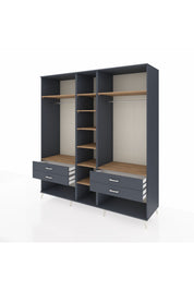 Kronos Dolap 10 Raflı 4 Çekmeceli 2 Askılı 220x59x243 Antrasit-Çam/Antrasit