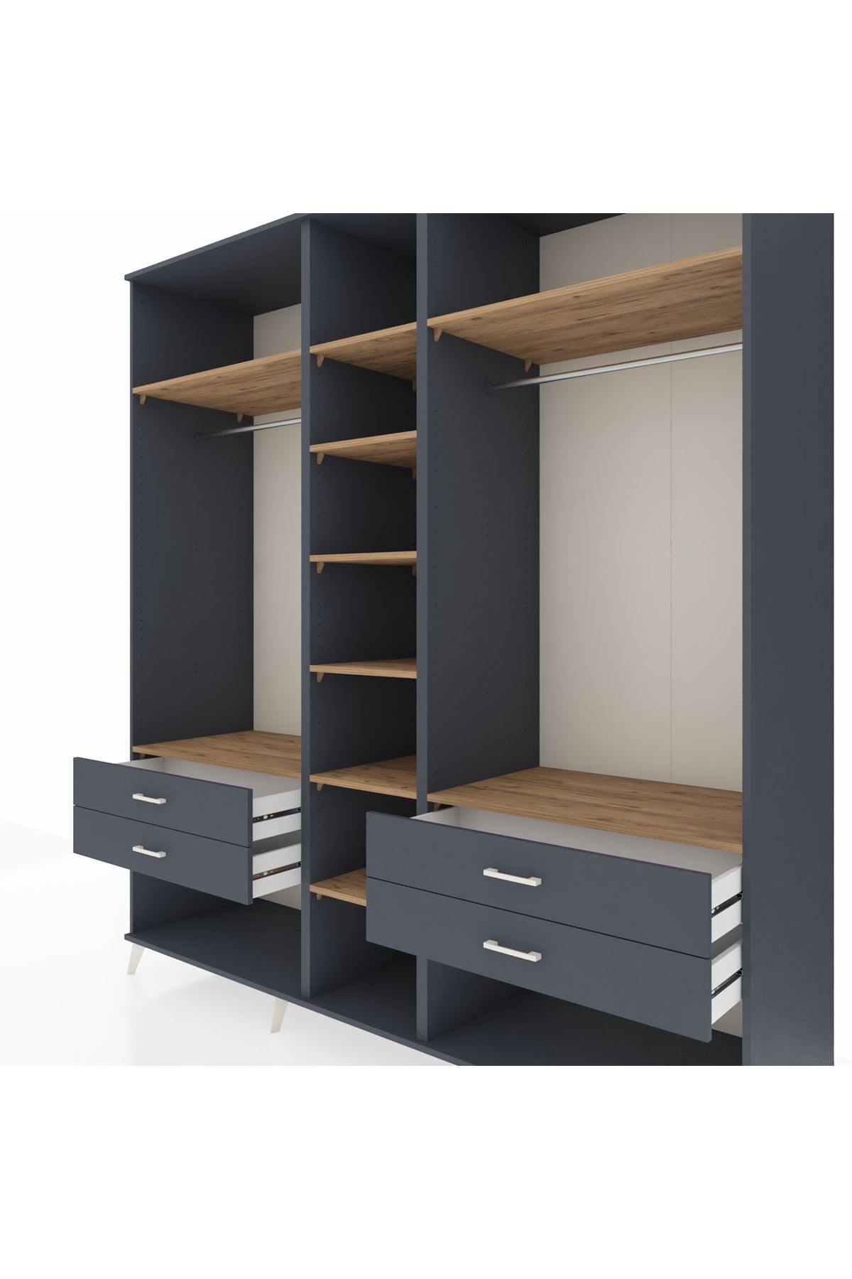 Kronos Dolap 10 Raflı 4 Çekmeceli 2 Askılı 220x59x243 Antrasit-Çam/Antrasit
