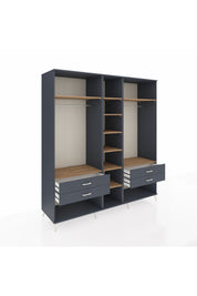 Kronos Dolap 10 Raflı 4 Çekmeceli 2 Askılı 220x59x243 Antrasit-Çam/Antrasit