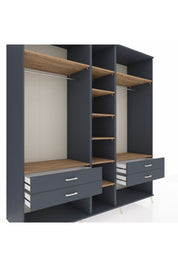 Kronos Dolap 10 Raflı 4 Çekmeceli 2 Askılı 220x59x243 Antrasit-Çam/Antrasit