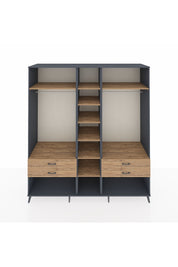 Kronos Dolap 10 Raflı 4 Çekmeceli 2 Askılı 220x59x243 Antrasit-Çam/Çam