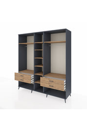 Kronos Dolap 10 Raflı 4 Çekmeceli 2 Askılı 220x59x243 Antrasit-Çam/Çam