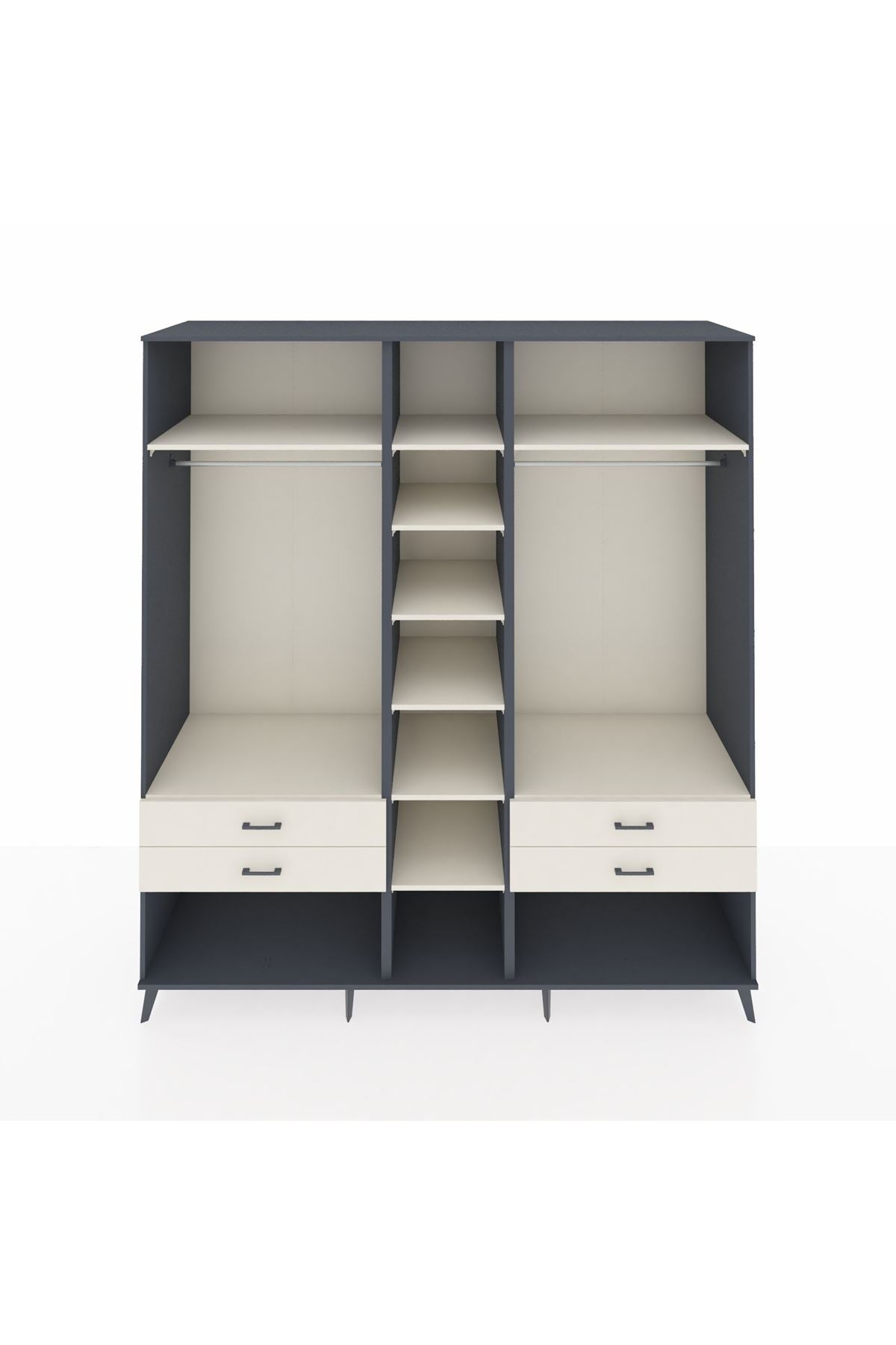 Kronos Dolap 10 Raflı 4 Çekmeceli 2 Askılı 220x59x243 Antrasit-Aytaşı/Aytaşı